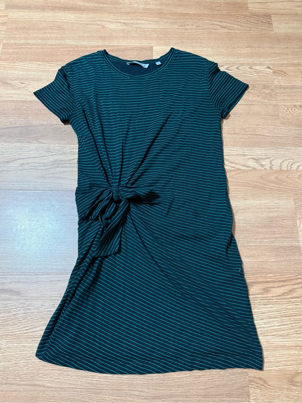 Vince Dark Teal and Black Striped Tie-Front Tee Dress